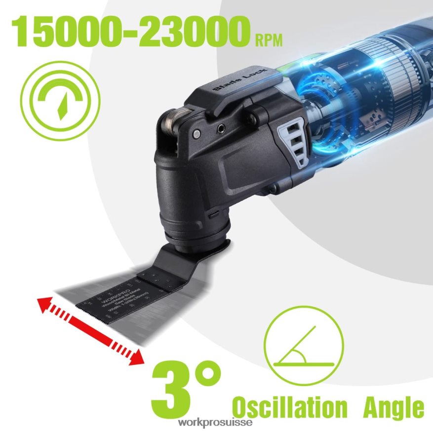 Scie oscillante remplaçable à verrouillage rapide filaire de 3,0 A avec 7 vitesses variables, 3 angles d'oscillation, 17 accessoires de scie et sac de transport. Z2LXTF230 utile WORKPRO outil