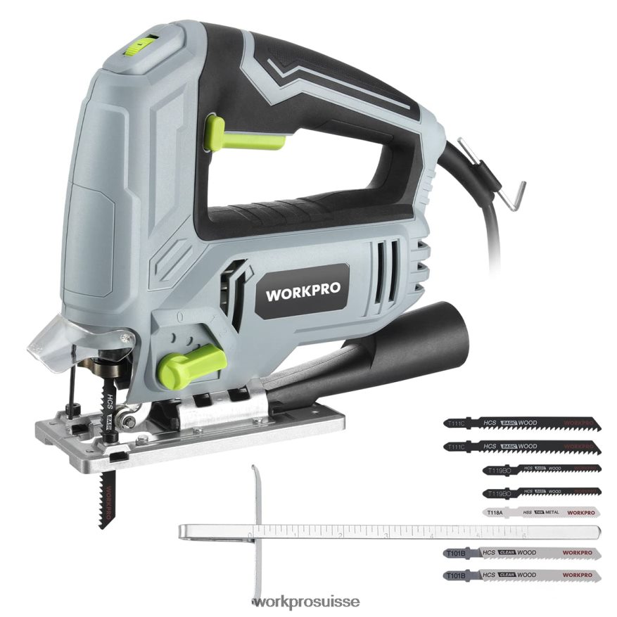 Scie sauteuse, 5 ampères 3000 spm, outil de scie sauteuse coupe-puissance électrique filaire pour la coupe du bois, du métal et du plastique, 7 lames Z2LXTF242 morden WORKPRO outil