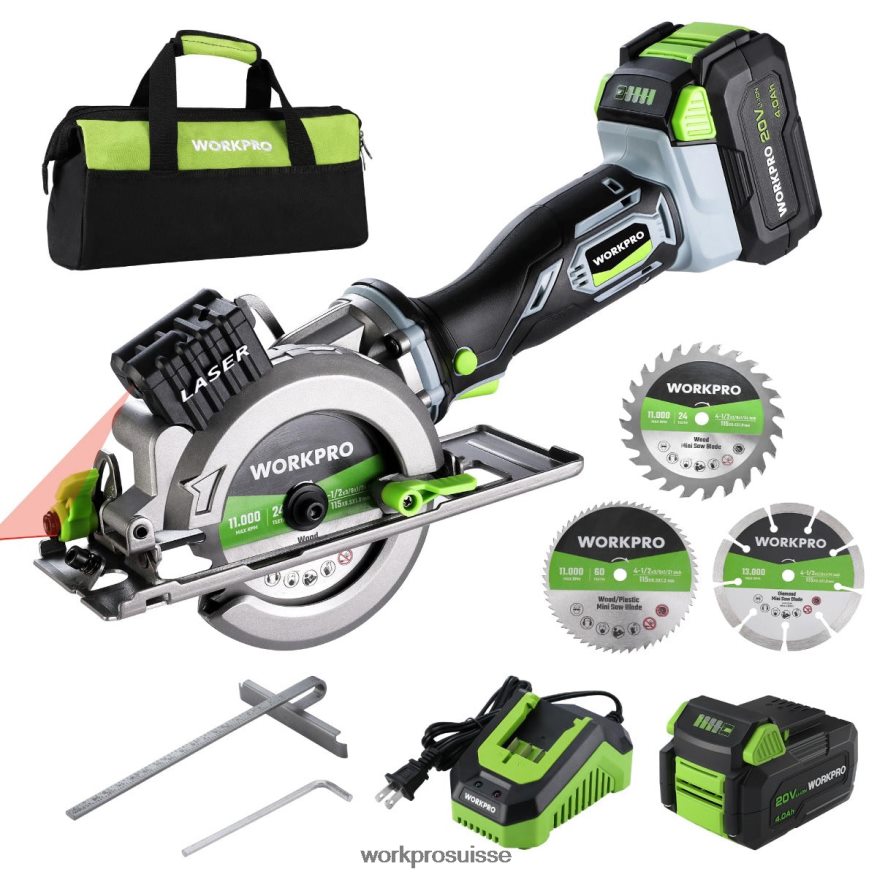 mini scie circulaire compacte sans fil, batterie 20v 4,0ah, chargeur rapide, 3 lames de scie, 4500 tr/min Z2LXTF186 utile WORKPRO outil