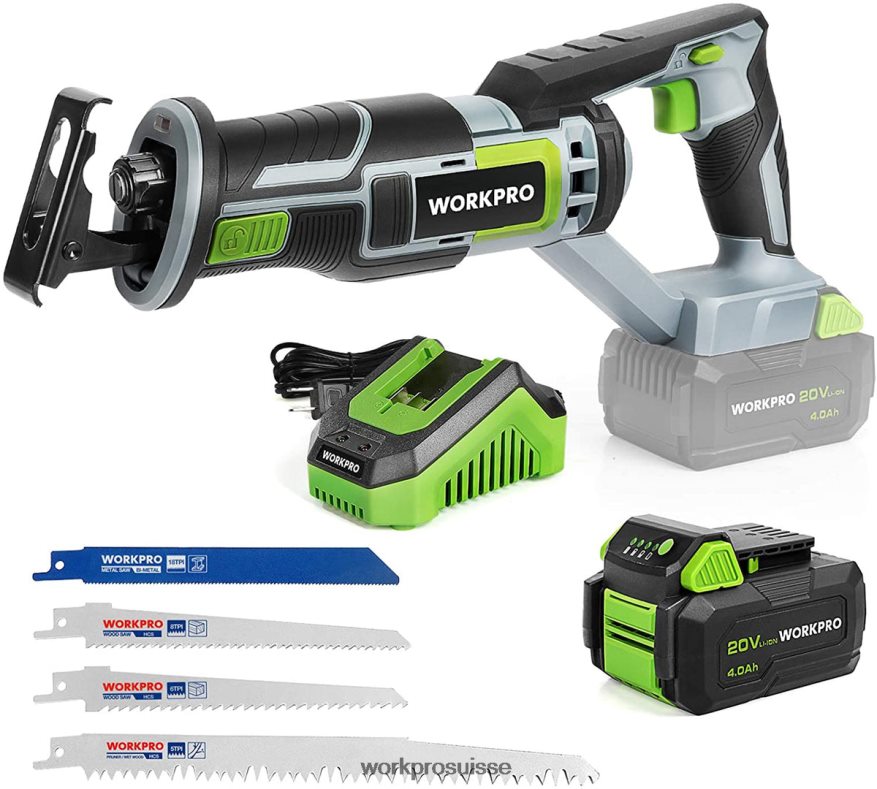 scie alternative sans fil, 4 lames de scie pour la coupe du bois et du métal incluses Z2LXTF184 nouveau WORKPRO outil