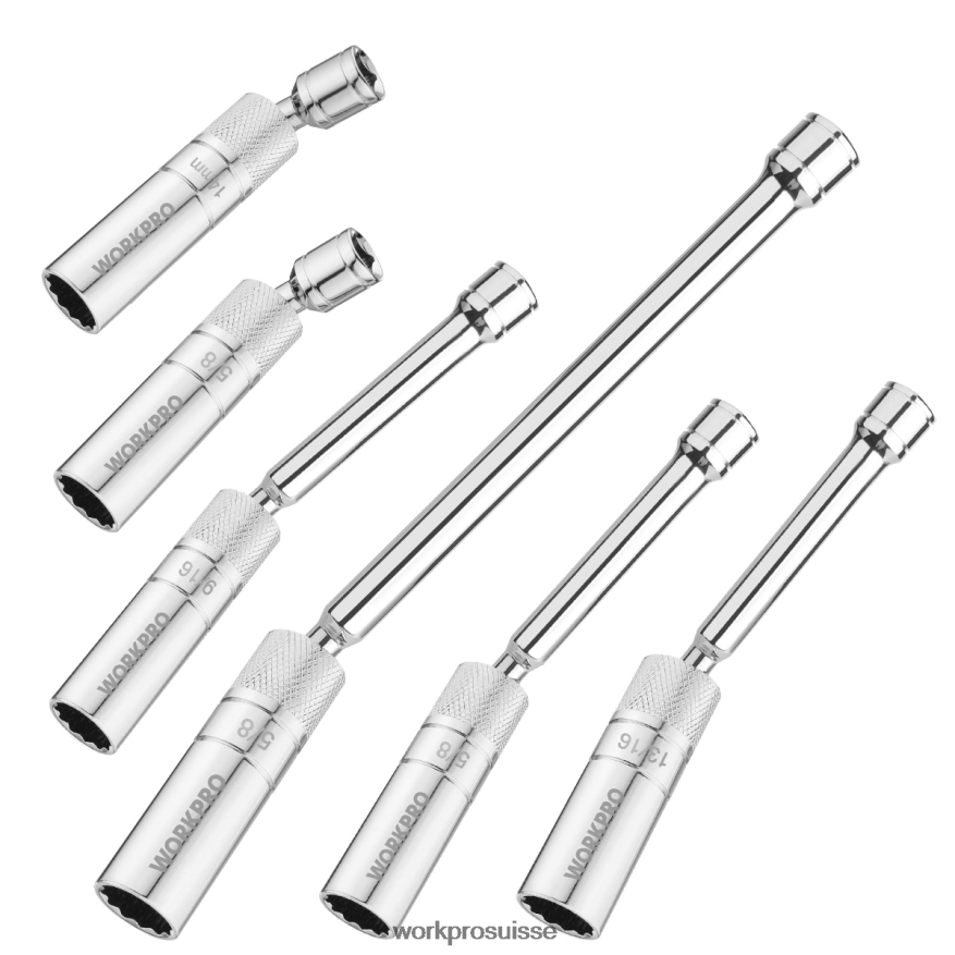6 pièces-9/16 pouces, 5/8 pouces, 13/16 pouces, 14 mm de douilles murales minces avec extensions de 4, 6, 11 pouces, jeu de douilles de bougie d'allumage pivotantes magnétiques Z2LXTF139 nouveau WORKP