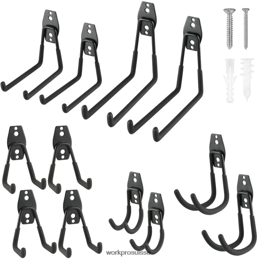 Ensemble de 12 crochets de garage, cintres de garage en acier robuste, crochets muraux utilitaires, cintres à outils pour vélos, outils de jardin, échelles et objets encombrants Z2LXTF133 utile WORKPR
