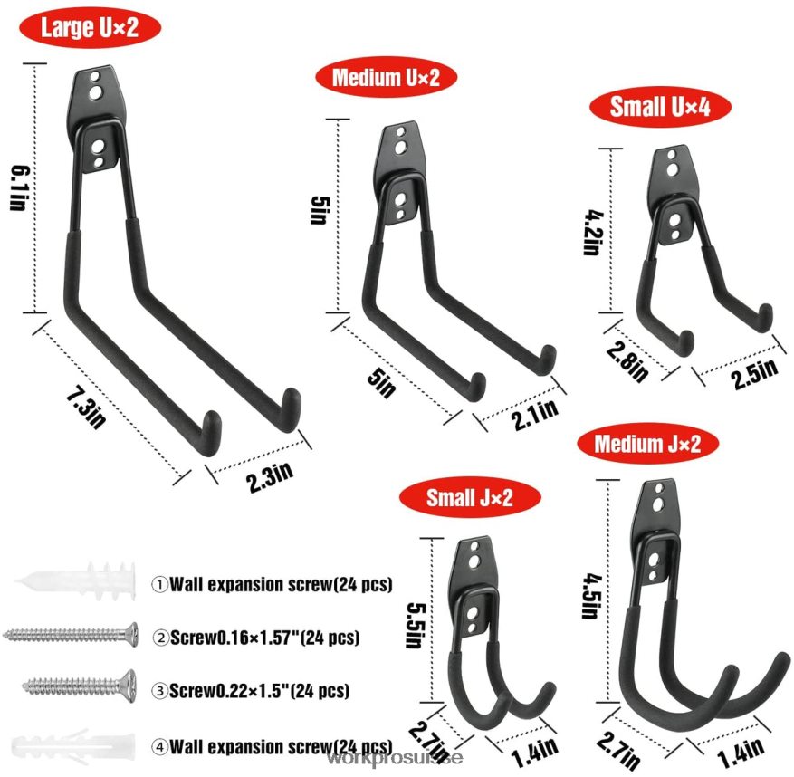 Ensemble de 12 crochets de garage, cintres de garage en acier robuste, crochets muraux utilitaires, cintres à outils pour vélos, outils de jardin, échelles et objets encombrants Z2LXTF133 utile WORKPR