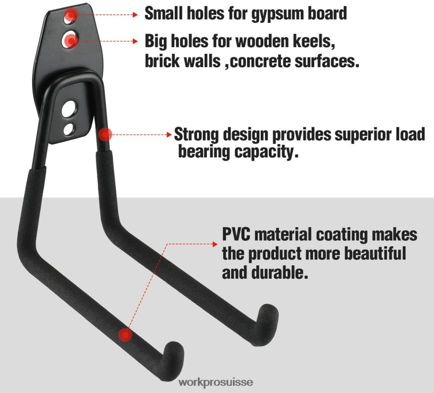 Ensemble de 12 crochets de garage, cintres de garage en acier robuste, crochets muraux utilitaires, cintres à outils pour vélos, outils de jardin, échelles et objets encombrants Z2LXTF133 utile WORKPR