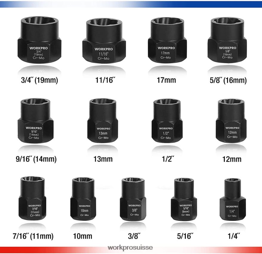 Ensemble de 15 extracteurs de boulons et d'écrous à percussion Z2LXTF128 utile WORKPRO outil