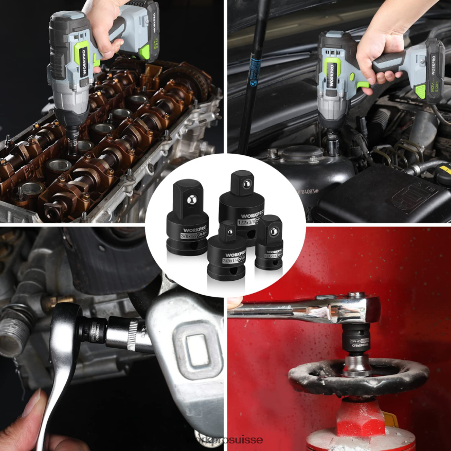 Jeu d'adaptateurs et de réducteurs de douilles à percussion 4 pièces, kit de conversion de clé Z2LXTF94 utile WORKPRO outil