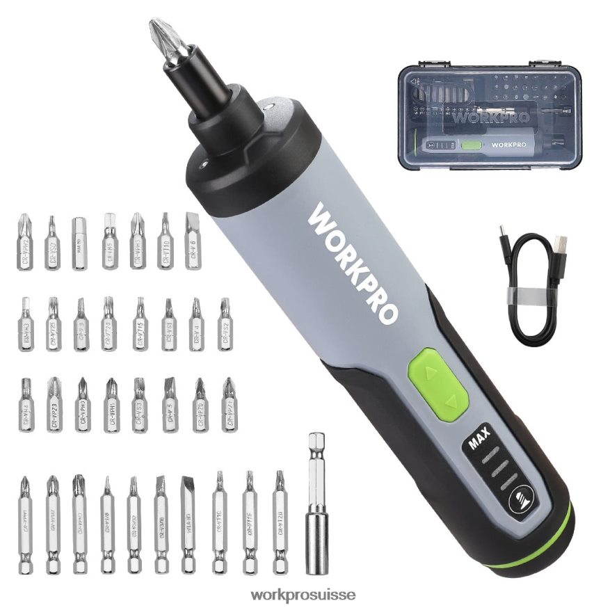Tournevis électrique 4v, jeu de tournevis sans fil rechargeable avec lumière LED Z2LXTF232 utile WORKPRO outil
