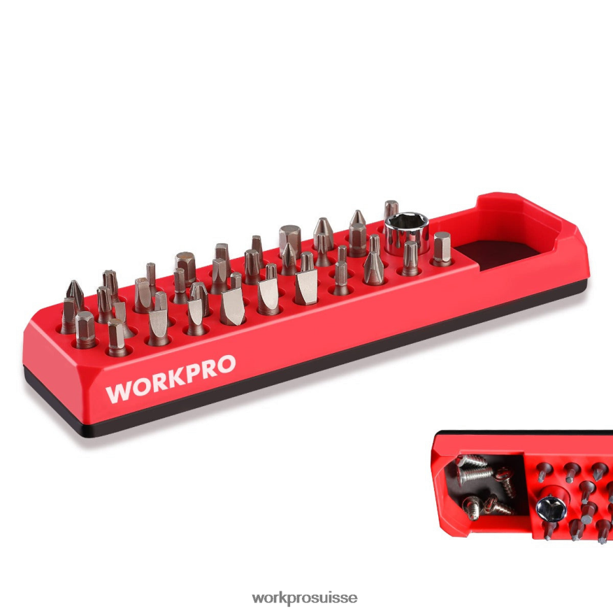 Tournevis magnétique hexagonal à 39 trous, organisateur de forets pour embout hexagonal de 1/4 de pouce et adaptateur d'embout d'entraînement Z2LXTF132 rouge Bleu WORKPRO outil