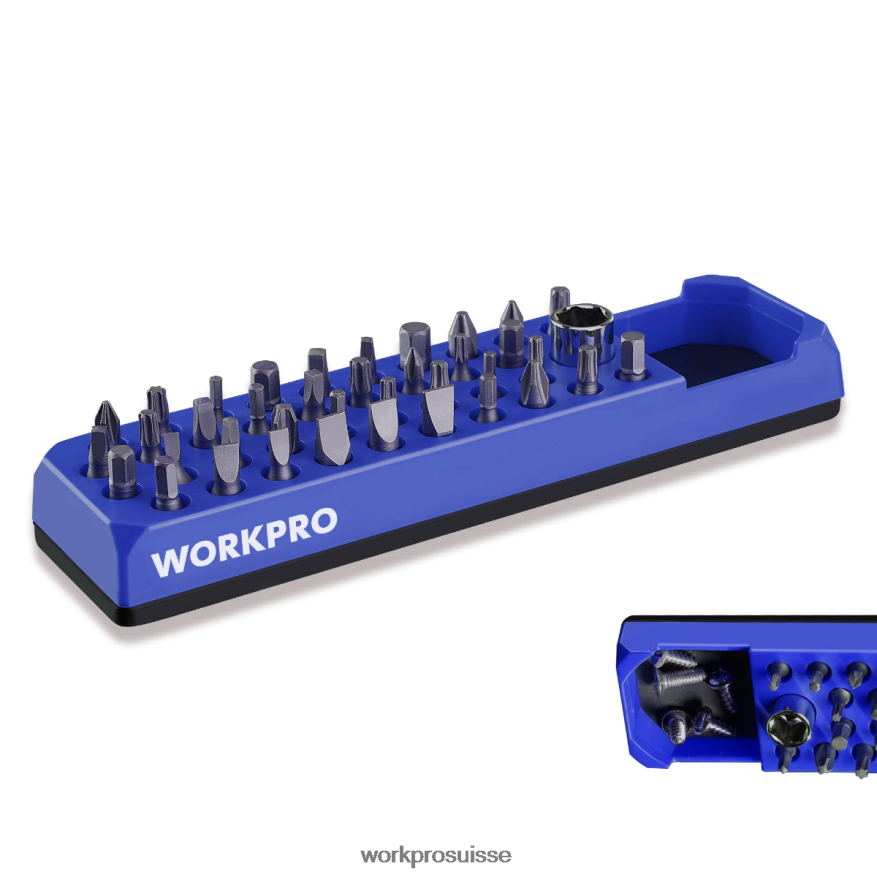 Tournevis magnétique hexagonal à 39 trous, organisateur de forets pour embout hexagonal de 1/4 de pouce et adaptateur d'embout d'entraînement Z2LXTF132 rouge Bleu WORKPRO outil