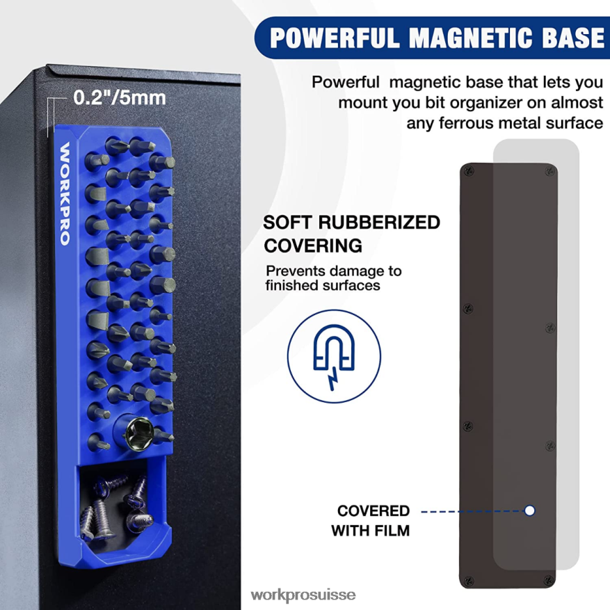 Tournevis magnétique hexagonal à 39 trous, organisateur de forets pour embout hexagonal de 1/4 de pouce et adaptateur d'embout d'entraînement Z2LXTF132 rouge Bleu WORKPRO outil
