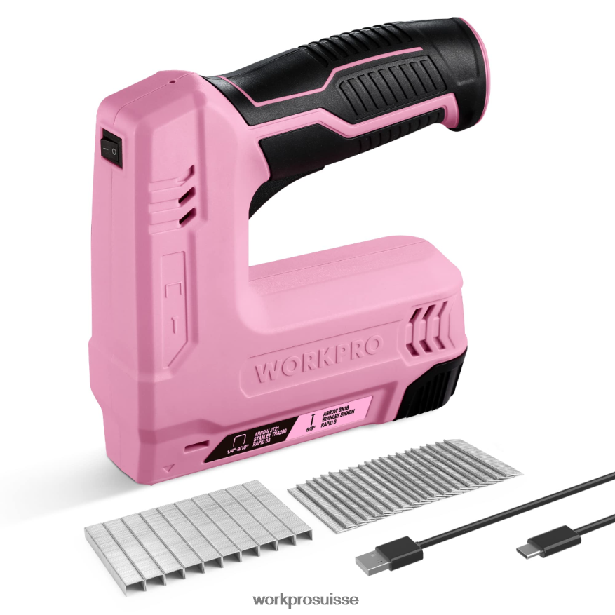 Agrafeuse et cloueuse électrique sans fil 2 en 1, alimentée par batterie 3,6 V, 2,0 Ah Z2LXTF265 rose/gris WORKPRO outil