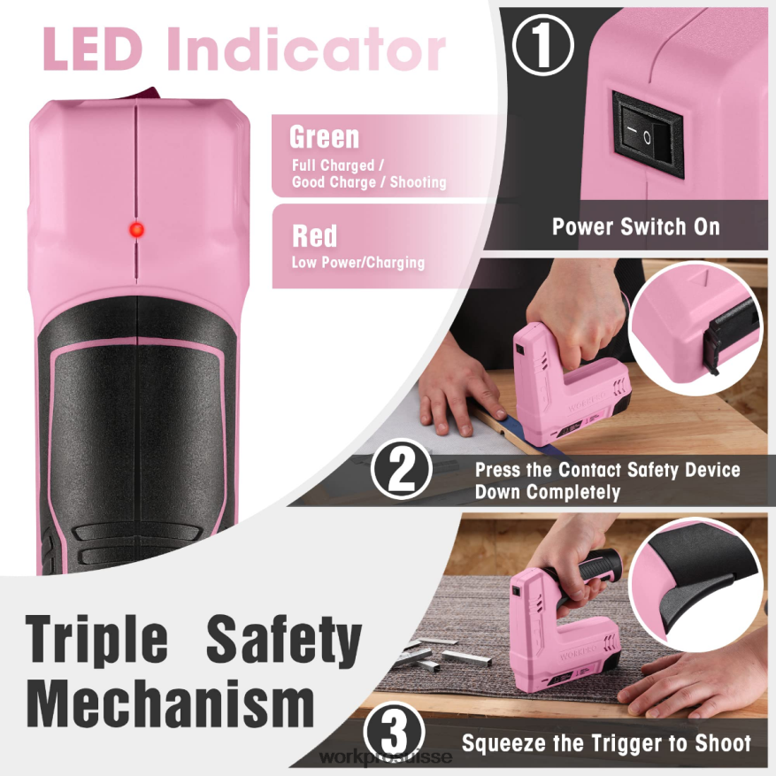 Agrafeuse et cloueuse électrique sans fil 2 en 1, alimentée par batterie 3,6 V, 2,0 Ah Z2LXTF265 rose/gris WORKPRO outil