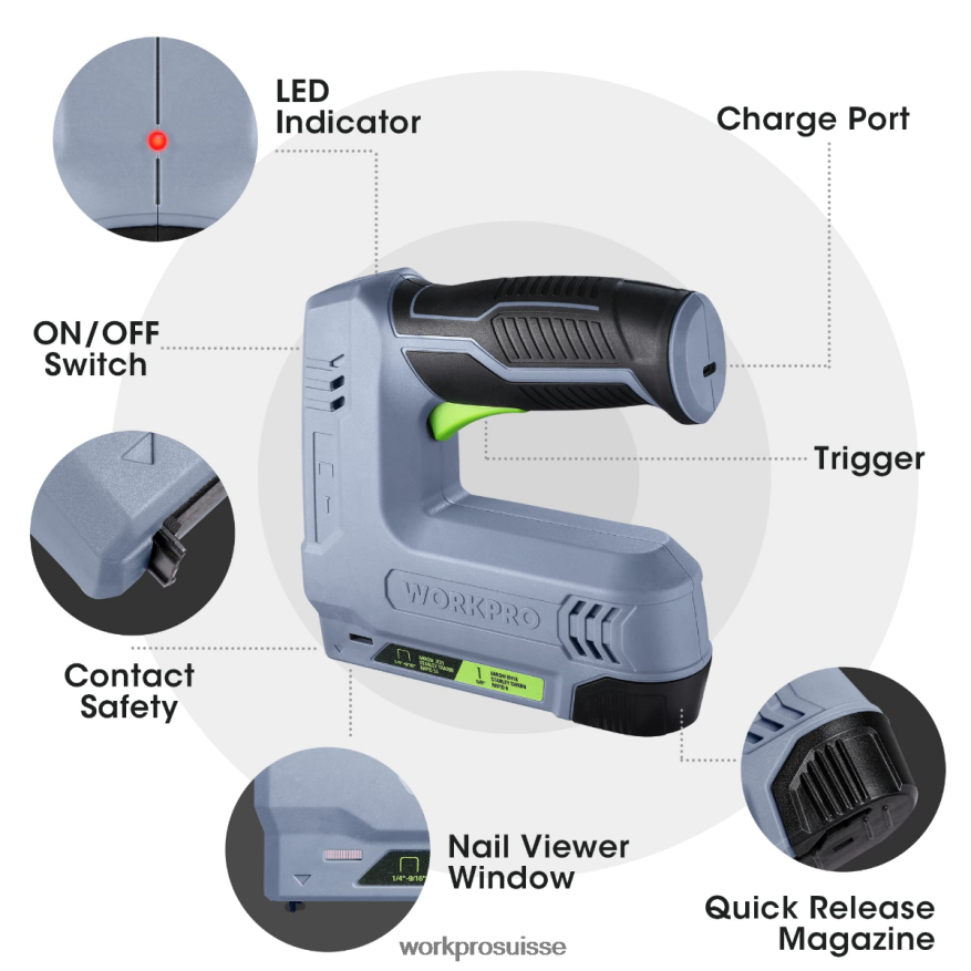 Agrafeuse et cloueuse électrique sans fil 2 en 1, alimentée par batterie 3,6 V, 2,0 Ah Z2LXTF265 rose/gris WORKPRO outil