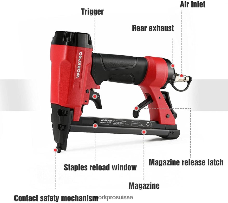Agrafeuse pneumatique de calibre 20 pour les projets de menuiserie, de menuiserie et de bricolage Z2LXTF61 utile WORKPRO outil