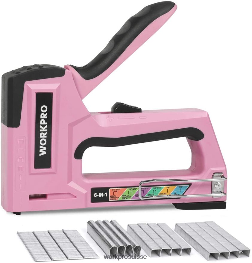 Cloueur manuel 6 en 1, agrafeuse pour tissus d'ameublement, pistolet à clous Z2LXTF59 rose/gris WORKPRO outil