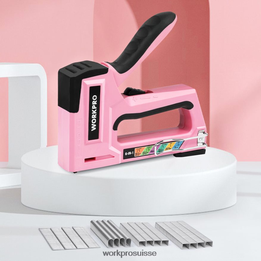 Cloueur manuel 6 en 1, agrafeuse pour tissus d'ameublement, pistolet à clous Z2LXTF59 rose/gris WORKPRO outil