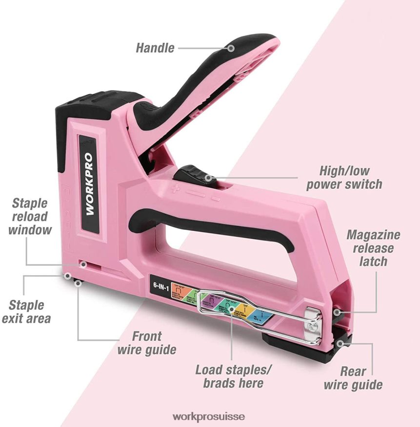 Cloueur manuel 6 en 1, agrafeuse pour tissus d'ameublement, pistolet à clous Z2LXTF59 rose/gris WORKPRO outil