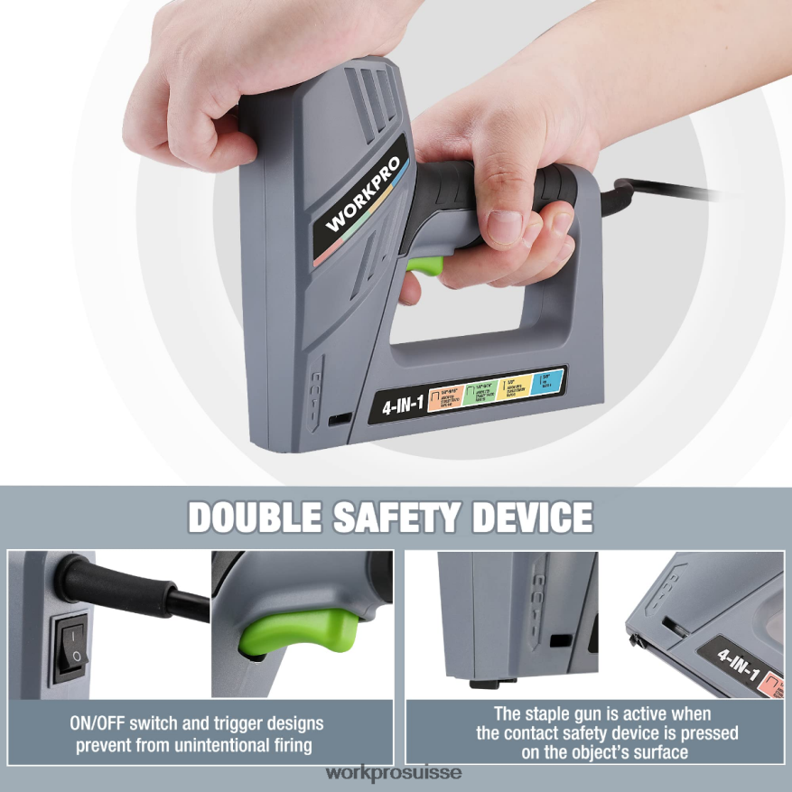 Pistolet à clous électrique 4 en 1 avec fil, comprenant 3 000 agrafes et clous Z2LXTF60 utile WORKPRO outil