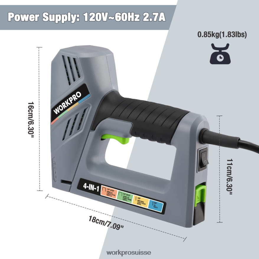 Pistolet à clous électrique 4 en 1 avec fil, comprenant 3 000 agrafes et clous Z2LXTF60 utile WORKPRO outil