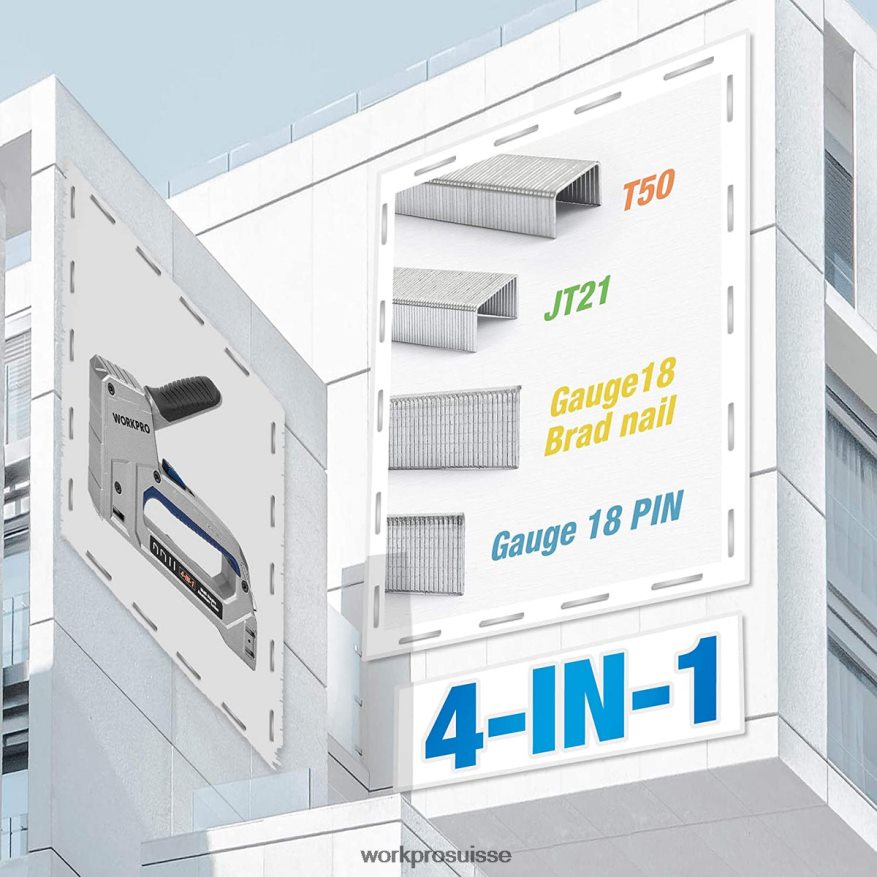 cloueuse cloueuse robuste 4 en 1 en aluminium avec 2000 agrafes Z2LXTF58 utile WORKPRO outil