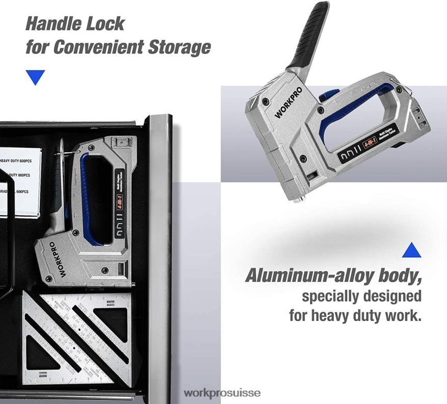 cloueuse cloueuse robuste 4 en 1 en aluminium avec 2000 agrafes Z2LXTF58 utile WORKPRO outil
