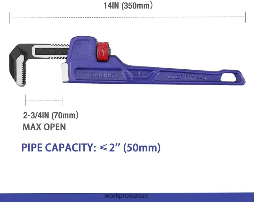 Clé de plomberie droite robuste de 14 pouces Z2LXTF89 utile WORKPRO outil