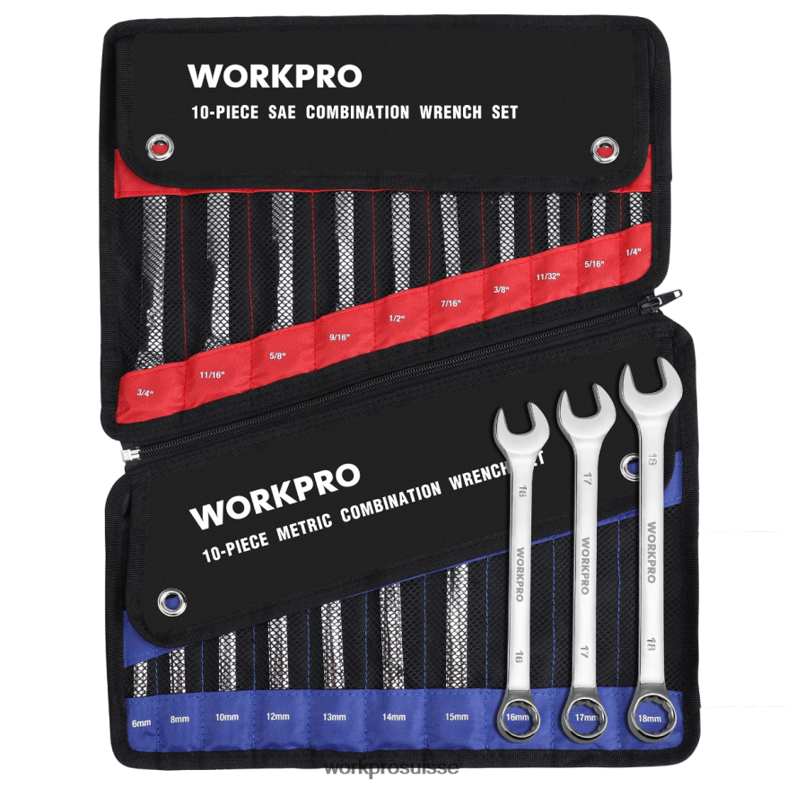 Jeu de 20 clés combinées métriques et sae cr-v à 12 pans Z2LXTF93 morden WORKPRO outil