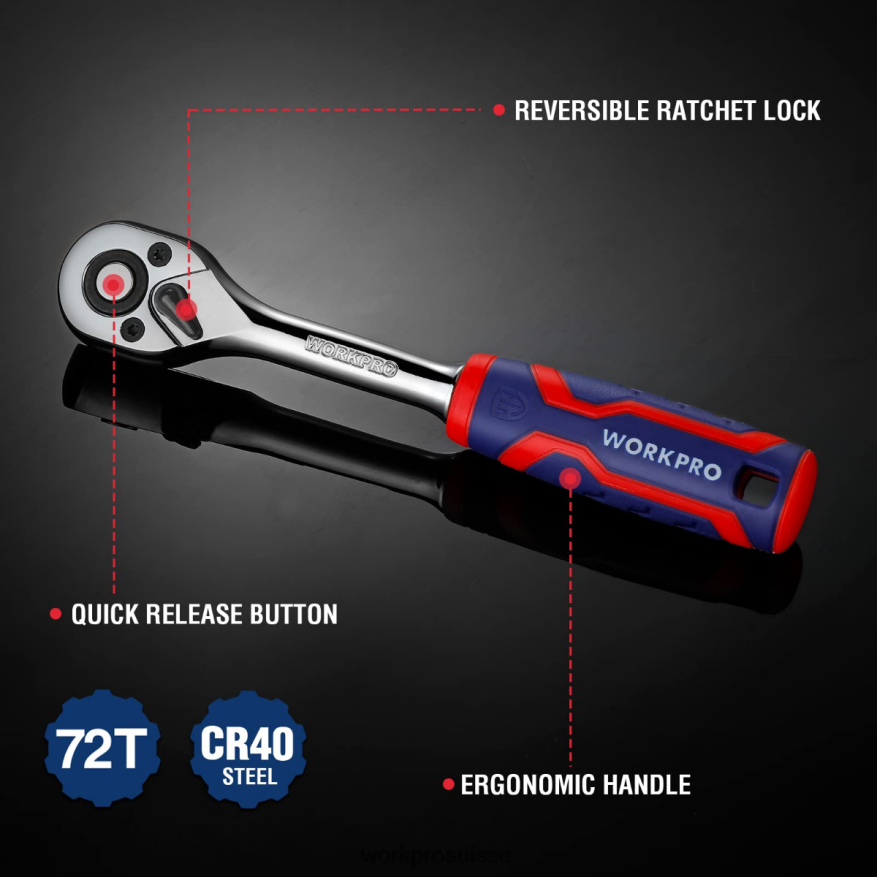 Jeu de 3 cliquets, clé à douille réversible à dégagement rapide, 72 dents, 40cr, en acier Z2LXTF91 utile WORKPRO outil