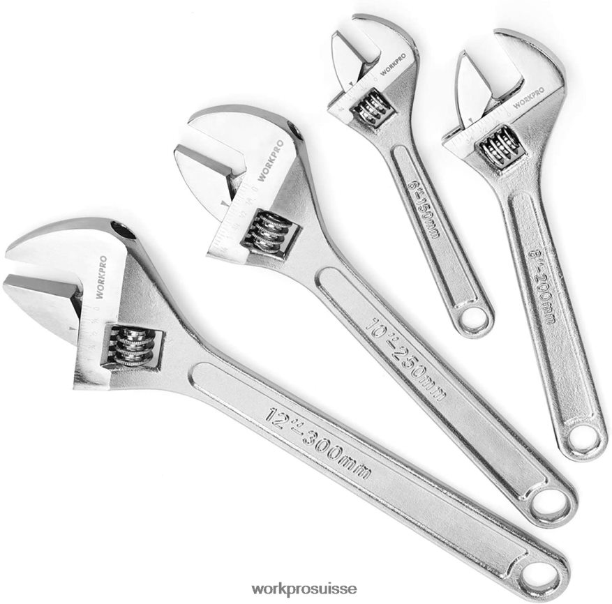 Jeu de 4 clés à molette forgées traitées thermiquement et chromées Z2LXTF84 utile WORKPRO outil