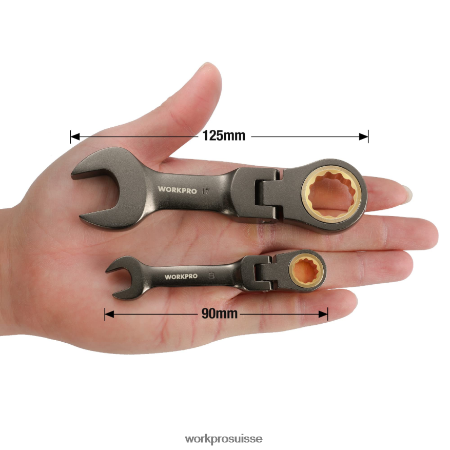 Jeu de 8 clés mixtes à cliquet tronquées à tête flexible Z2LXTF82 nouveau WORKPRO outil