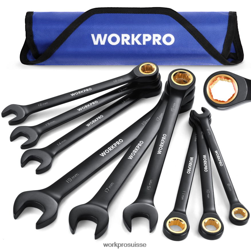Jeu de 9 clés mixtes à cliquet antidérapantes Z2LXTF88 noir WORKPRO outil