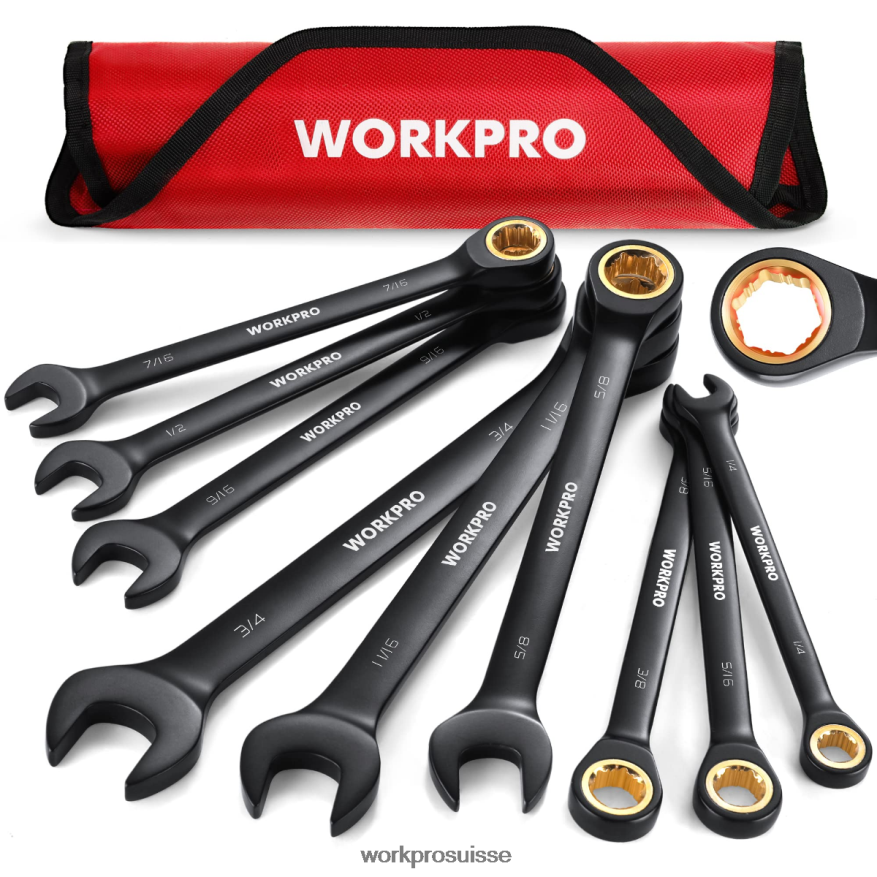 Jeu de 9 clés mixtes à cliquet antidérapantes Z2LXTF88 noir WORKPRO outil