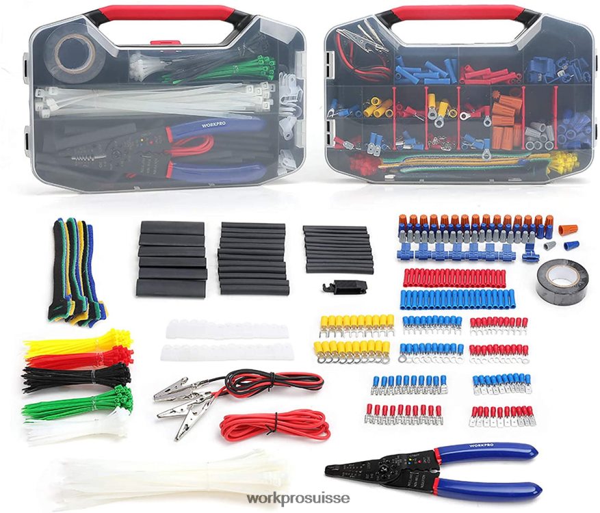 Kit de réparation électrique, bornes à sertir, connecteurs de fil, tube thermorétractable, avec dénudeur de fil, 582 pièces Z2LXTF152 utile WORKPRO outil