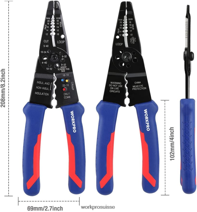 Pince à dénuder de 8 pouces, coupe-fil multi-outils pour dénuder, couper et sertir Z2LXTF158 utile WORKPRO outil