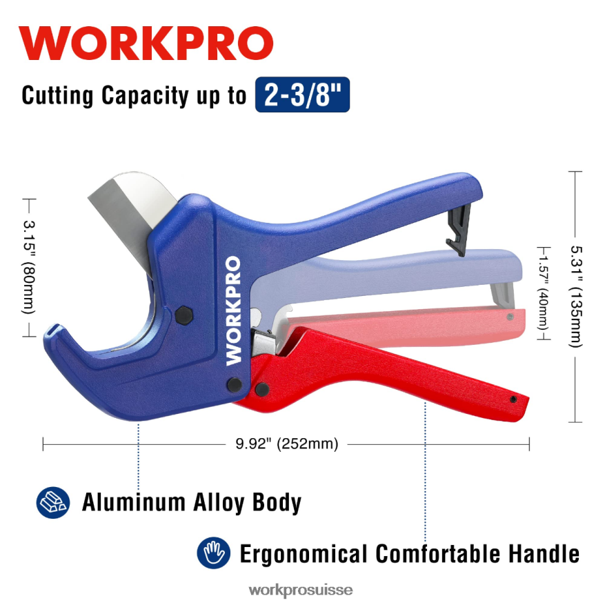 outil de coupe de tuyau en PVC à cliquet Z2LXTF155 utile WORKPRO outil