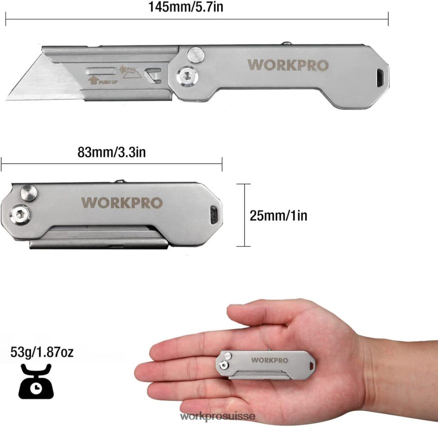 Couteau utilitaire de poche pliant à changement rapide, mini couteau pliant en acier inoxydable avec clip de ceinture Z2LXTF47 nouveau WORKPRO outil