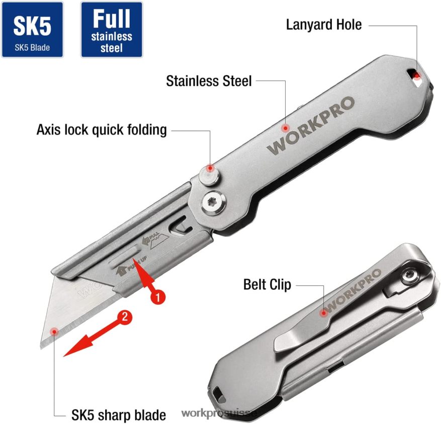 Couteau utilitaire de poche pliant à changement rapide, mini couteau pliant en acier inoxydable avec clip de ceinture Z2LXTF47 nouveau WORKPRO outil