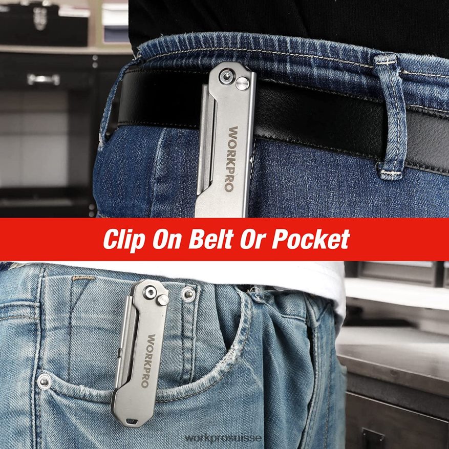 Couteau utilitaire de poche pliant à changement rapide, mini couteau pliant en acier inoxydable avec clip de ceinture Z2LXTF47 nouveau WORKPRO outil
