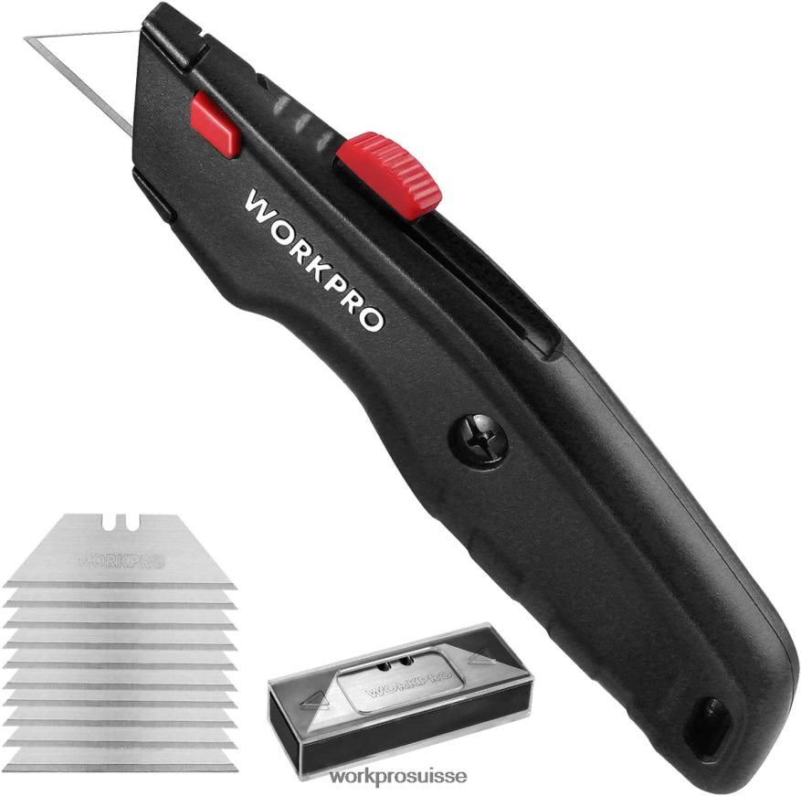 Couteau utilitaire haut de gamme, coupe-boîte rétractable tout en métal robuste, couteau de rasoir à lame à changement rapide, avec 10 lames supplémentaires Z2LXTF51 noir/bleu/rouge WORKPRO outil