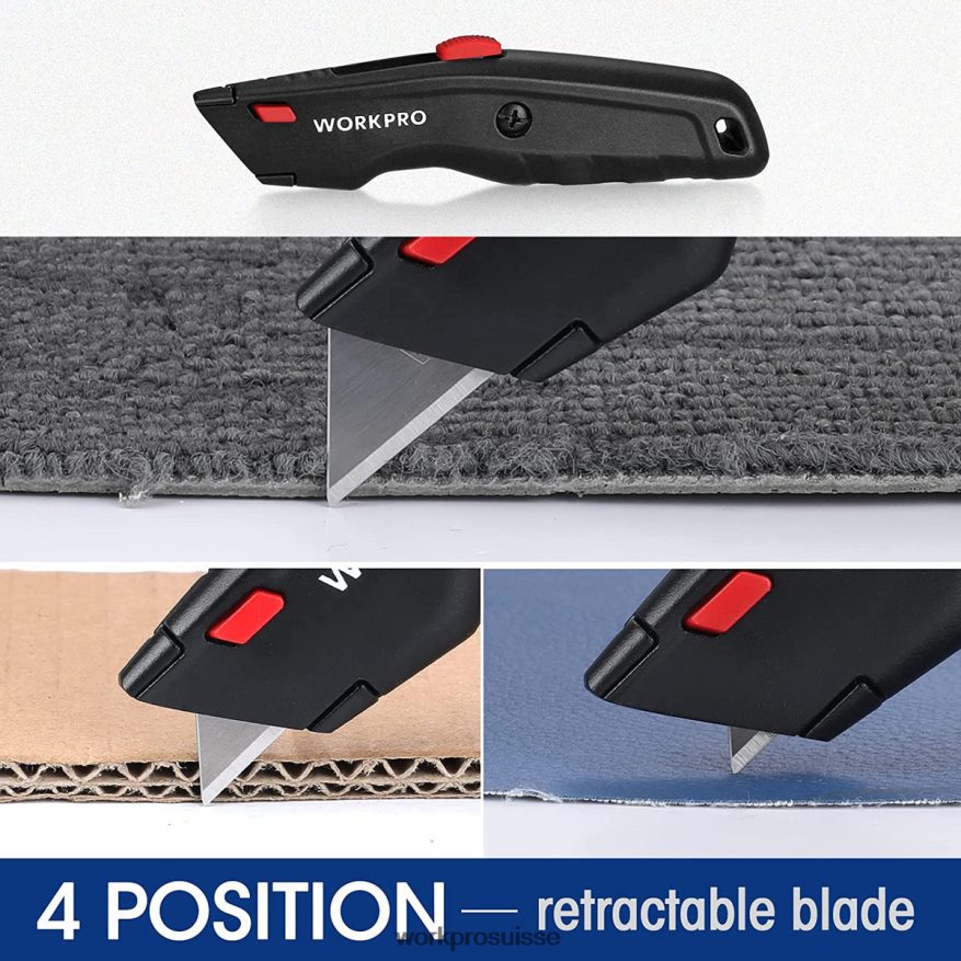 Couteau utilitaire haut de gamme, coupe-boîte rétractable tout en métal robuste, couteau de rasoir à lame à changement rapide, avec 10 lames supplémentaires Z2LXTF51 noir/bleu/rouge WORKPRO outil