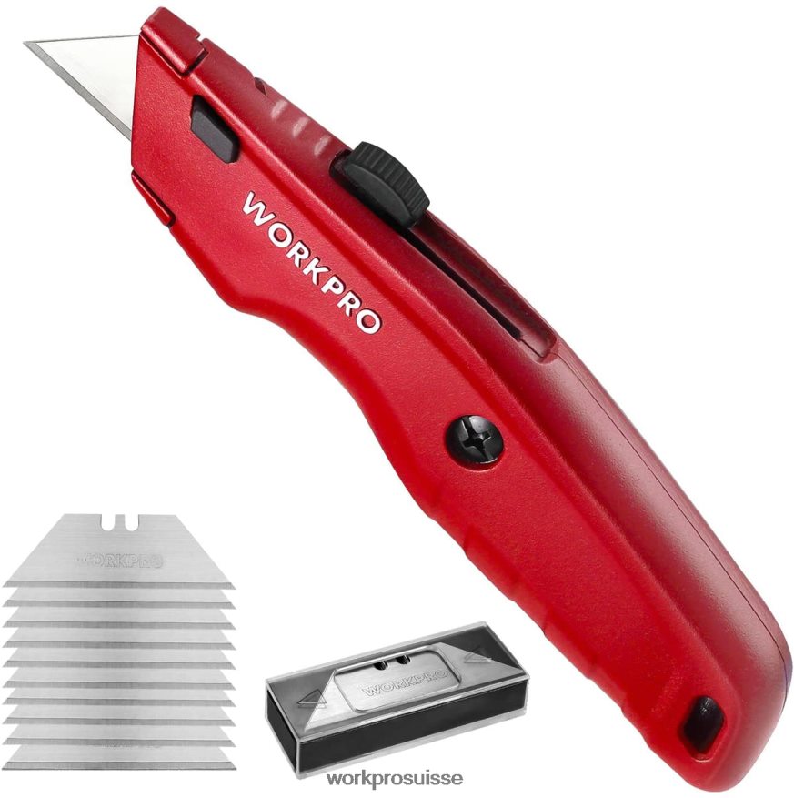 Couteau utilitaire haut de gamme, coupe-boîte rétractable tout en métal robuste, couteau de rasoir à lame à changement rapide, avec 10 lames supplémentaires Z2LXTF51 noir/bleu/rouge WORKPRO outil