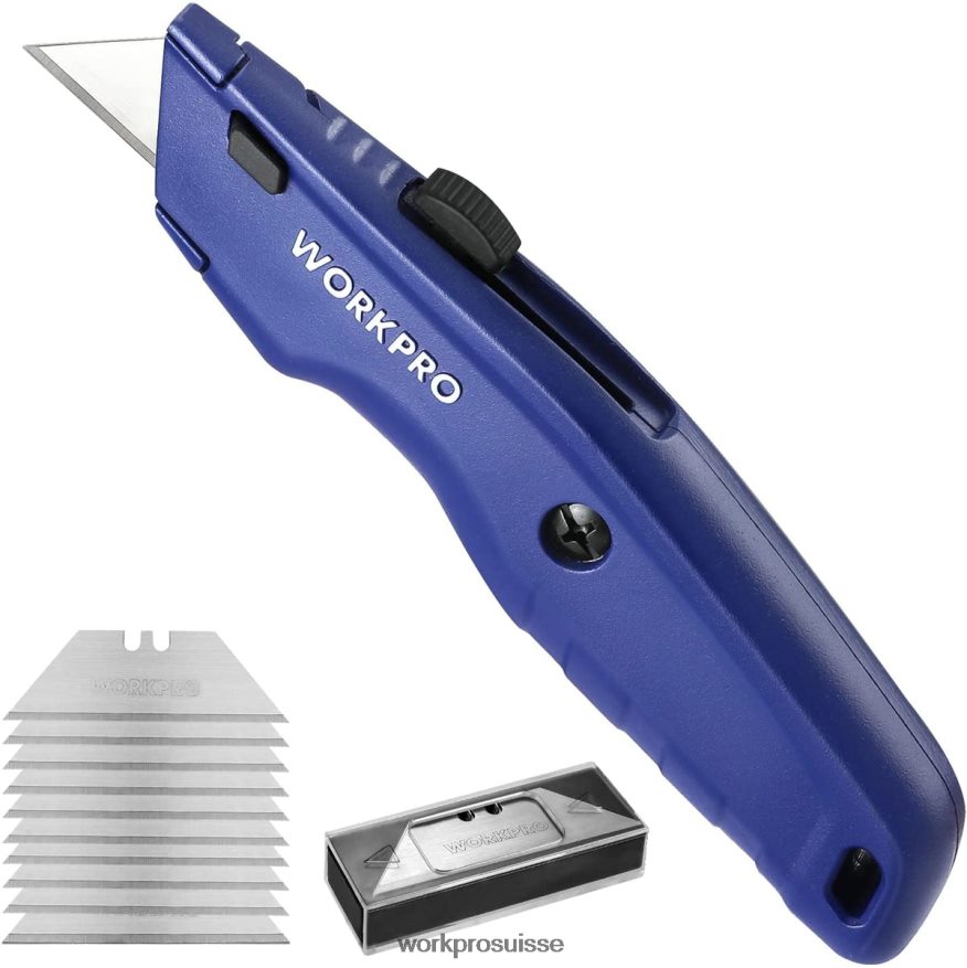 Couteau utilitaire haut de gamme, coupe-boîte rétractable tout en métal robuste, couteau de rasoir à lame à changement rapide, avec 10 lames supplémentaires Z2LXTF51 noir/bleu/rouge WORKPRO outil