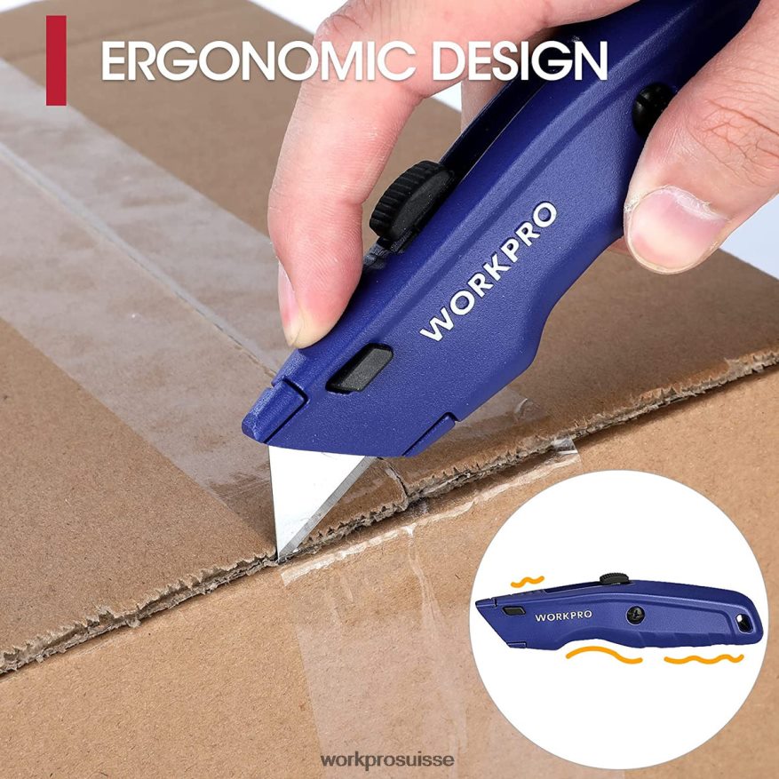 Couteau utilitaire haut de gamme, coupe-boîte rétractable tout en métal robuste, couteau de rasoir à lame à changement rapide, avec 10 lames supplémentaires Z2LXTF51 noir/bleu/rouge WORKPRO outil