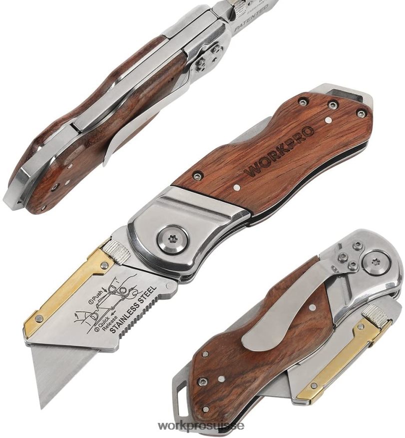 Couteau utilitaire pliant, manche en bois, coupe robuste Z2LXTF39 morden WORKPRO outil