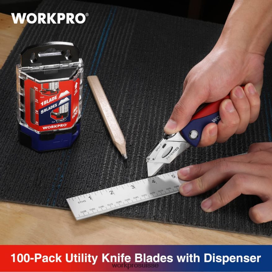 Lames de couteau utilitaire en acier au carbone sk5, remplacement avec distributeur, 100 pièces Z2LXTF49 rouge/rose WORKPRO outil
