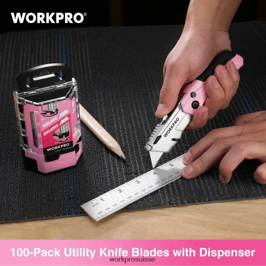 Lames de couteau utilitaire en acier au carbone sk5, remplacement avec distributeur, 100 pièces Z2LXTF49 rouge/rose WORKPRO outil