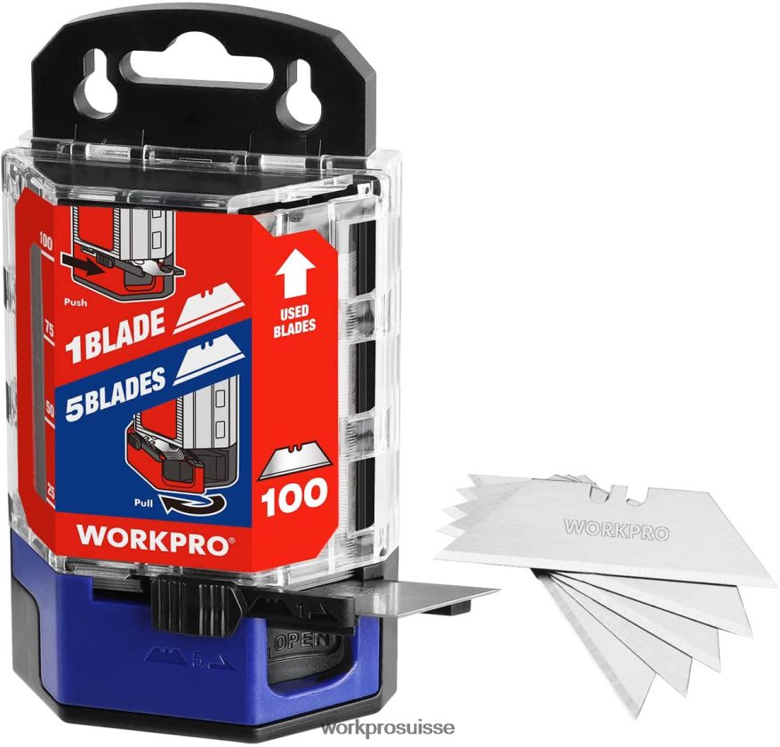 Lames de couteau utilitaire en acier au carbone sk5, remplacement avec distributeur, 100 pièces Z2LXTF49 rouge/rose WORKPRO outil