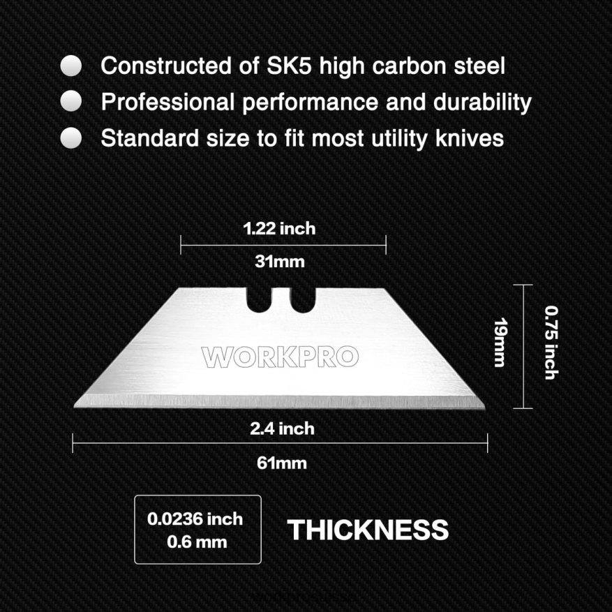 Lames de couteau utilitaire en acier au carbone sk5, remplacement avec distributeur, 100 pièces Z2LXTF49 rouge/rose WORKPRO outil