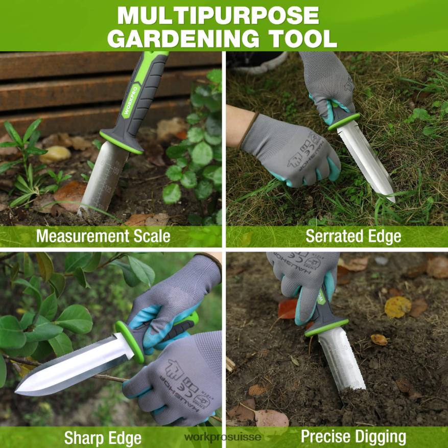 couteau de jardin avec étui oxford, lame en acier inoxydable avec tranchant Z2LXTF283 vert/rose WORKPRO outil