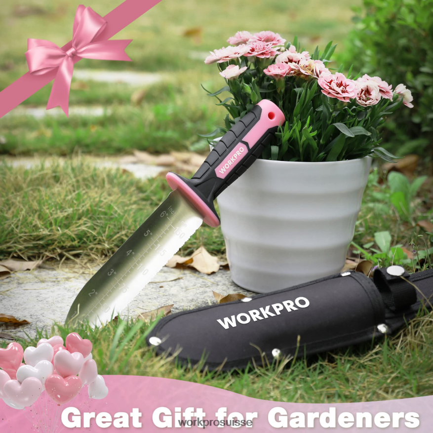 couteau de jardin avec étui oxford, lame en acier inoxydable avec tranchant Z2LXTF283 vert/rose WORKPRO outil